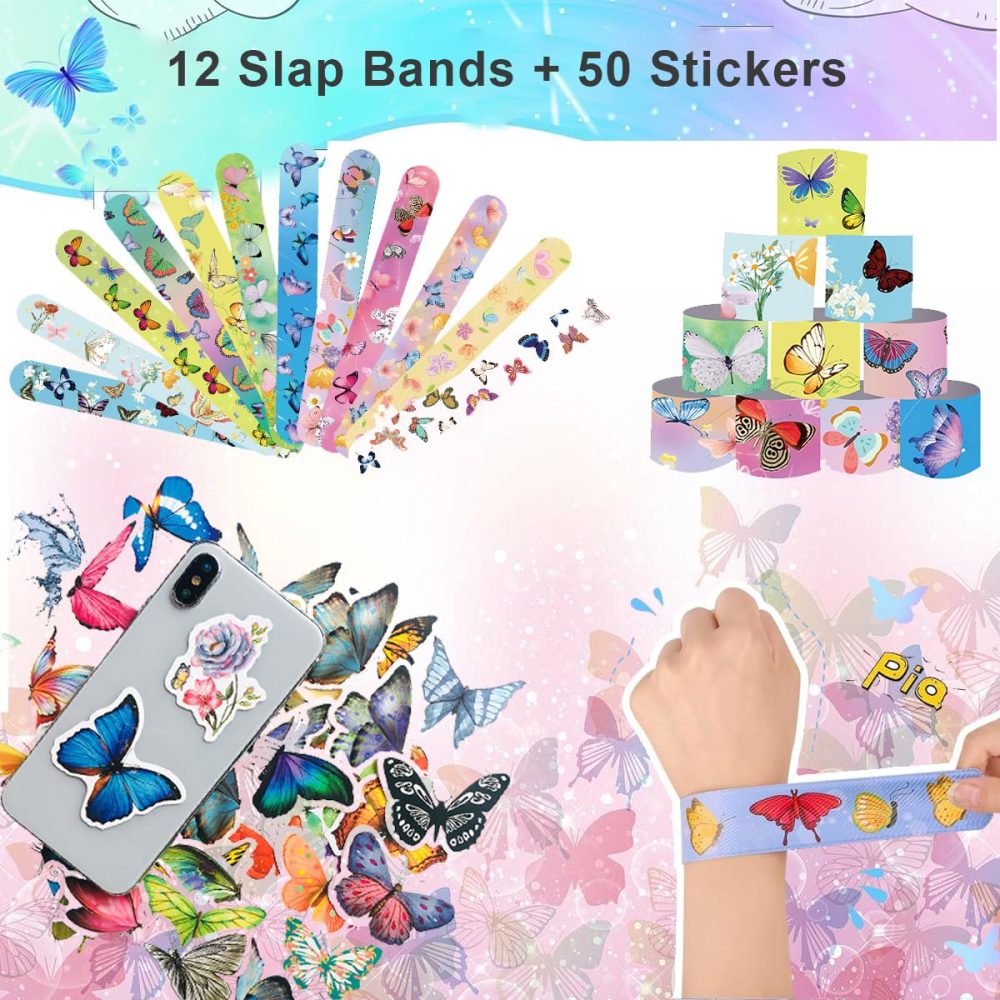 zycBernoi Butterfly Party Supplies, Girls Party Bag Fillers, Butterfly Masks, Party Gift Bags, Temporary Tattoos, Slap Bands and Stickers for Girl Party Favors Pinata Stuffer - Image 3