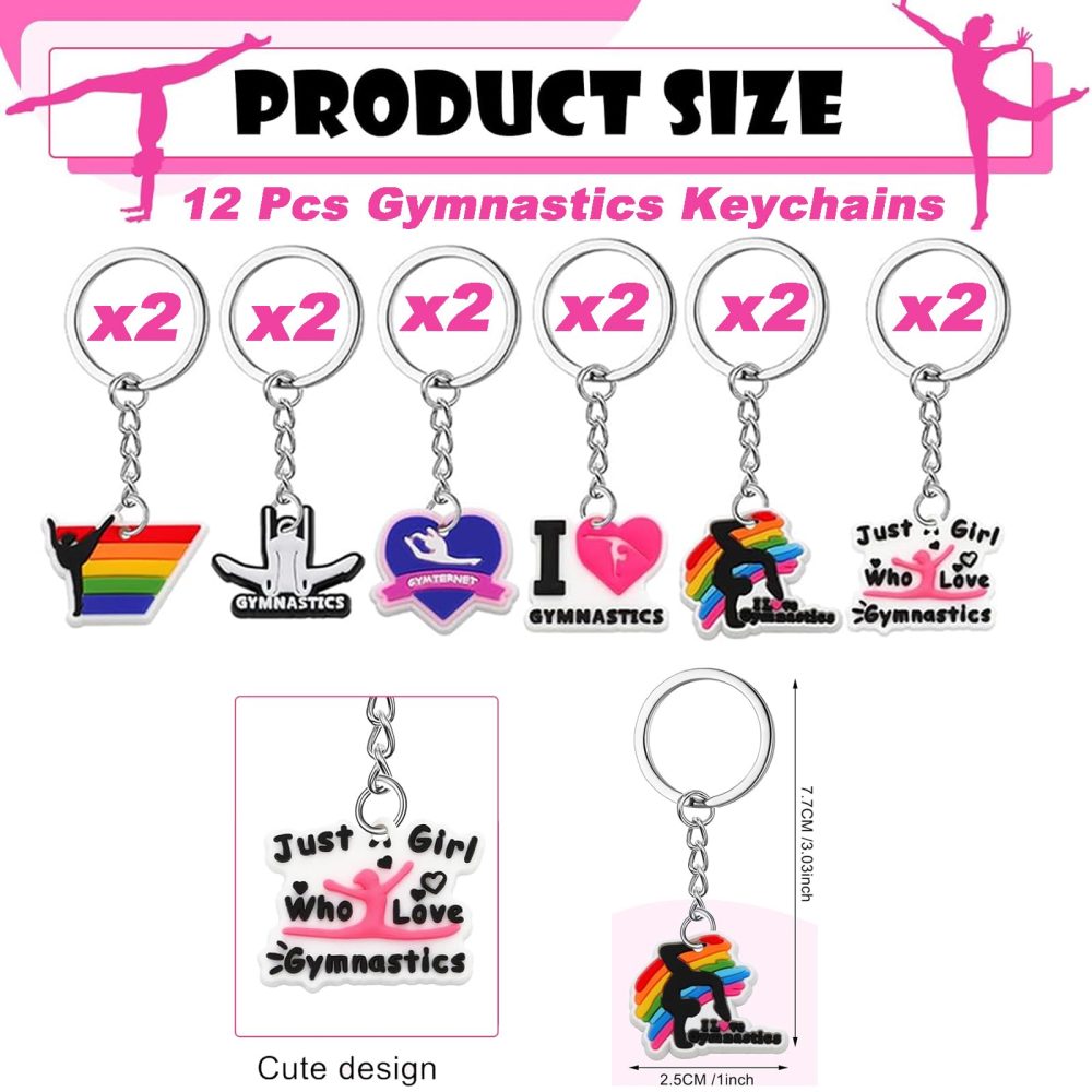 136 PCS Gymnastics Party Favors Gymnastics Themed Birthday Party Supplies Include Silicone Bracelets, Keychains, Hair Ties and Vinyl Stickers for Girls Women Gymnastics Party Decorations - Image 8
