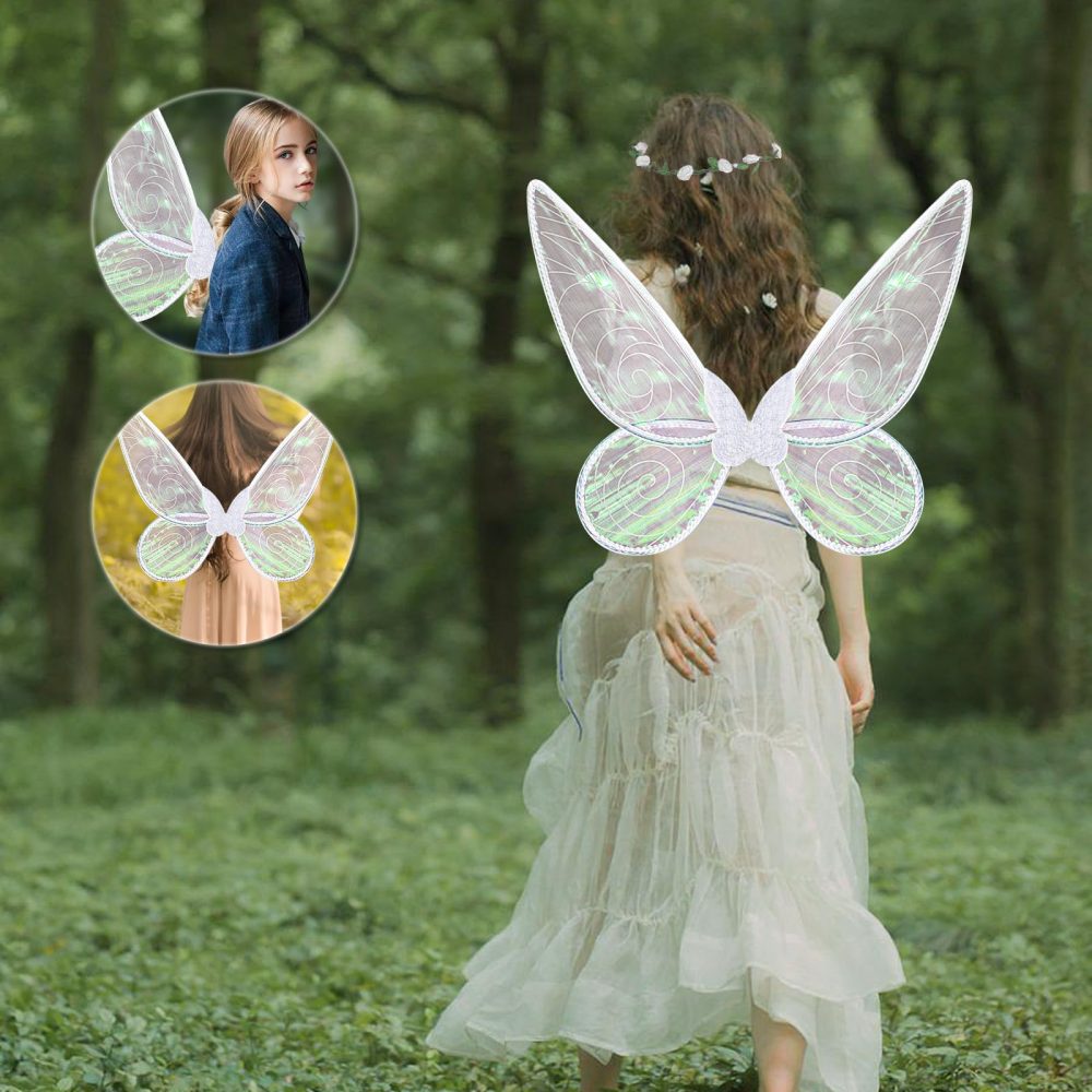 Fairy Wings for Girls Women,Butterfly Wings for Adults, Halloween Costume Angel Wings with Headband Elf Ears Dress Up Cosplay Party (White) - Image 6