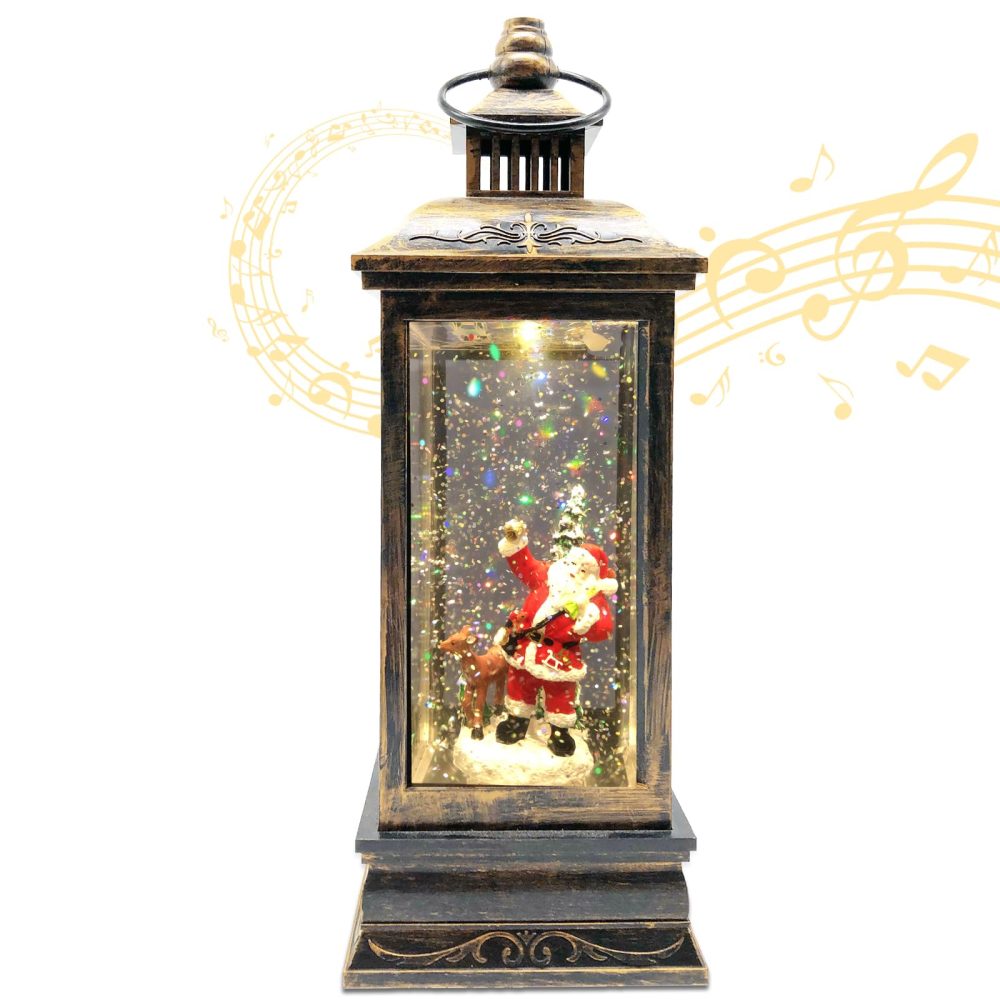 Marsyu Christmas Lantern Musical Christmas Snow Globes, USB & Battery Powered Rotating Glittering Water Lanterns with Timer, Vintage Christmas Decorations Home Décor Gifts (Santa Moose Snow Scene)