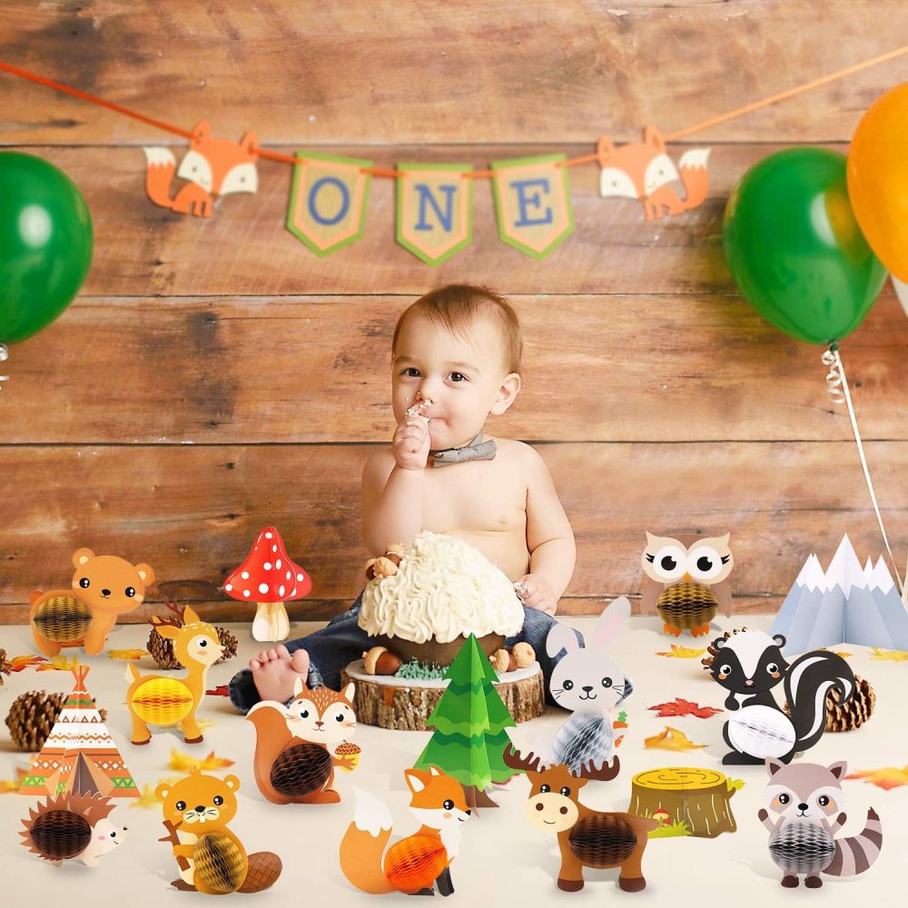 16PCS Woodland Animals Honeycomb Centerpieces Forest Friends 3D Table Toppers for Woodland Baby Shower Birthday Decorations Wild One Camping Party Supplies - Image 2