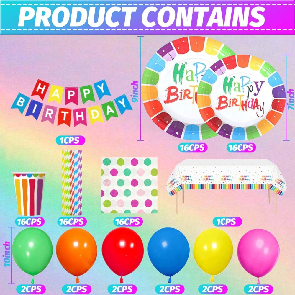 DUGEHO Birthday Party Tableware Balloon Paper Plates Kids Birthday Set Including Tablecloth Plates Cups Napkins Straws for Baby Shower Birthday Wedding Party (16 Guests) - Image 7