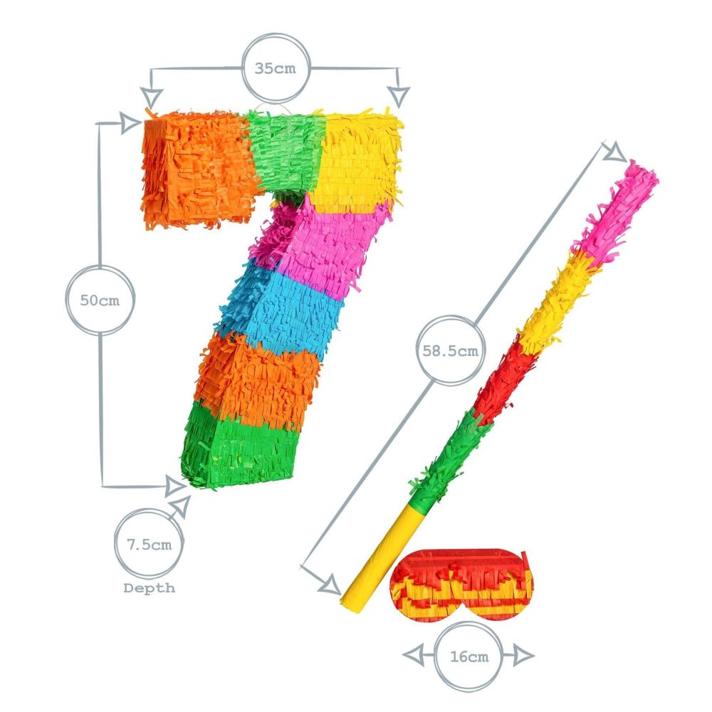 Fax Potato Number 7 Cardboard Pinata, Stick and Blindfold Set - Fill Your Own Kids Large Party Accessory Decoration - W35cm x D7.5cm x H50cm - Image 7