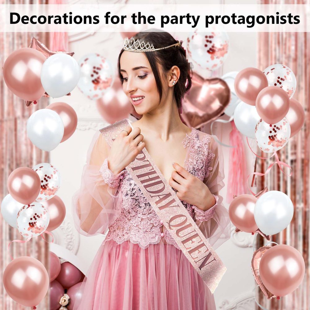 Party Spot! 253 Pcs Birthday Decorations For Women, Rose Gold Party Decorations, Happy Birthday Decorations - Balloon Stand Kit, Tableware Kit,Pump, Banner, Tassel Curtain,Balloon, For 25 Guests - Image 4