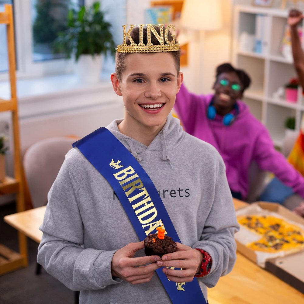 Popuppe 2 Pcs Birthday King Crown Birthday Boy Sash Adjustable Birthday King Crown Happy Birthday King Happy Birthday Party Supplies for Boys and Teens - Image 4