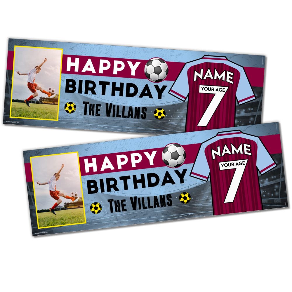 Personalised Photo Large Banner 2 x 6ft | Football Party| Football Happy Birthday Decorations | Kids Party | Birthday Boy Banner | Banners for Birthday Party | The Villians