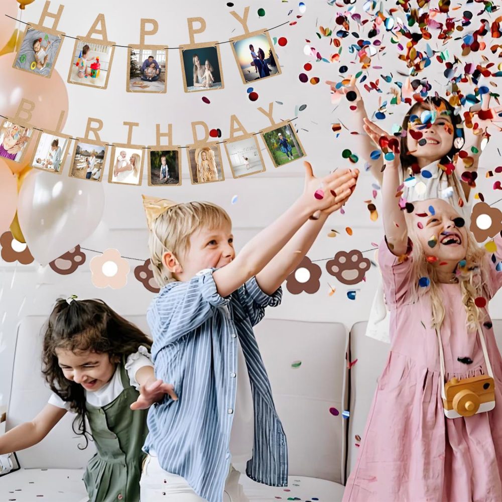 2 PCS Happy Birthday Photo Banner, Personalised Birthday Banner for Photo and Cute Bear Claw Bunting, Birthday Party Decor with 13 Photo Frames, Perfect Milestone Birthday Bunting for Kids (Bear Claw) - Image 6