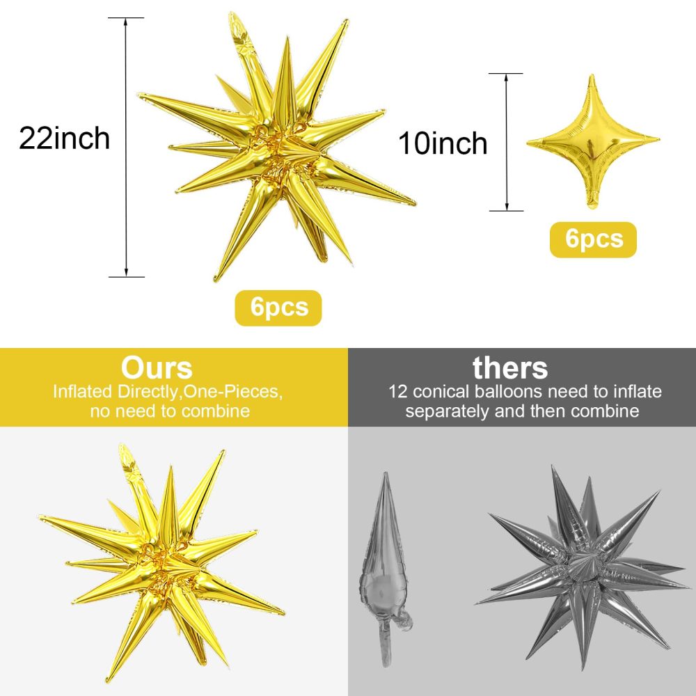 12PCS Gold Star Balloons, Gold Explosion Star Balloons Aluminum Foil Balloons Spike Balloons for Birthday, Baby Shower, Bachelorette Party, Disco Party Decorations Supplies - Image 3
