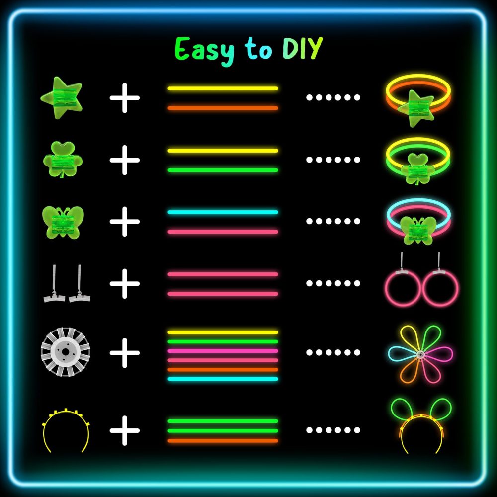 DELEE 164PCS Glow Sticks, Glowsticks Party Pack,Glow in Dark Party Supplies,with Bracelet Butterfly Connectors,Flower,Glow Neon Necklaces for Kids Party Festival,Halloween Decoration - Image 3