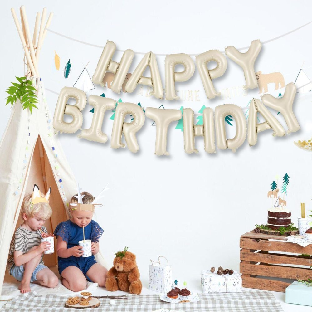Happy Birthday Balloons Banner Cream,16 Inch Happy Birthday Letter Foil Balloons Bunting,Beige Happy Birthday Balloons for Boys Girls Men Women Birthday Party Supplies Decorations - Image 3