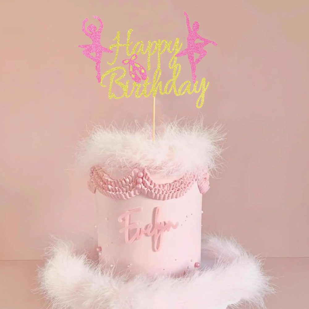 Arthsdite 1Pc Ballet Happy Birthday Cake Topper, Ballerina Girl Dancing Cake Supplies, Ballerina Girl's Birthday Party Decorations Ballet Dancer Cake Topper, M - Image 3