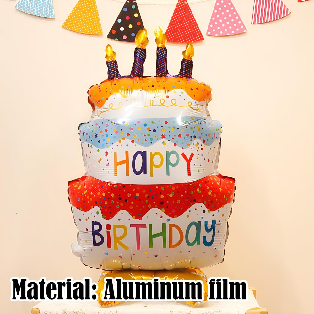 JYJLLM birthday decoration balloon jumbo 120cm tall happy birthday balloons，Little Bear Candle Big Balloon，Freestanding birthday balloon in red，Colourful and unique for your (Purple birthday balloon) - Image 5