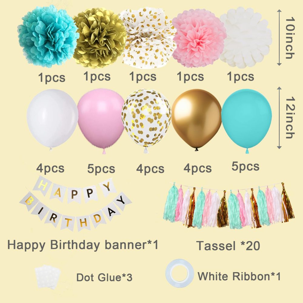 Wiletasz Teal Blue and Pink Teen Birthday Decorations, Teal Birthday Decorations with Banner Tassels Pastel Balloons for Girls Women Teens Kids party decorations - Image 4