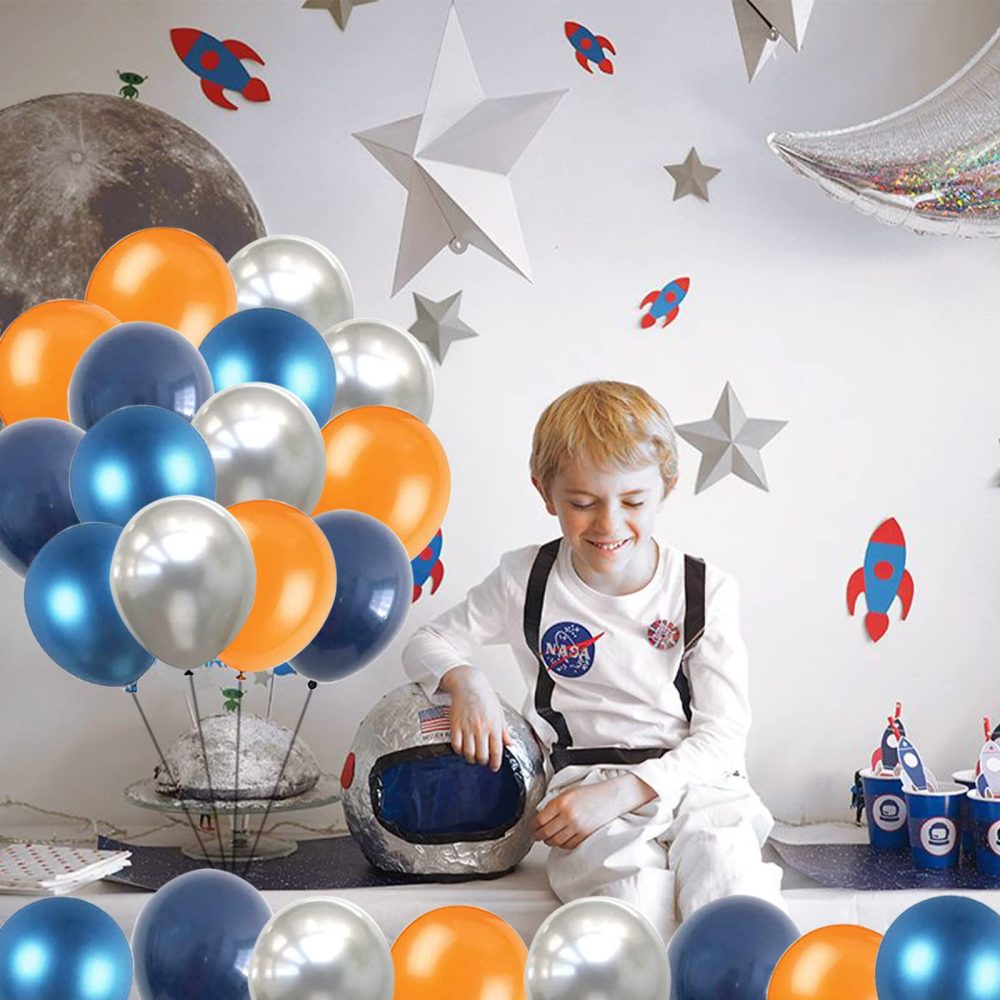Blue Balloon Arch Kit, Navy Blue Orange Yellow Latex Balloon Garland Kit with Metallic Blue Silver Balloons and Yellow Marble Agate Balloons for Boys Outer Space Birthday Baby Shower Party Decorations - Image 3