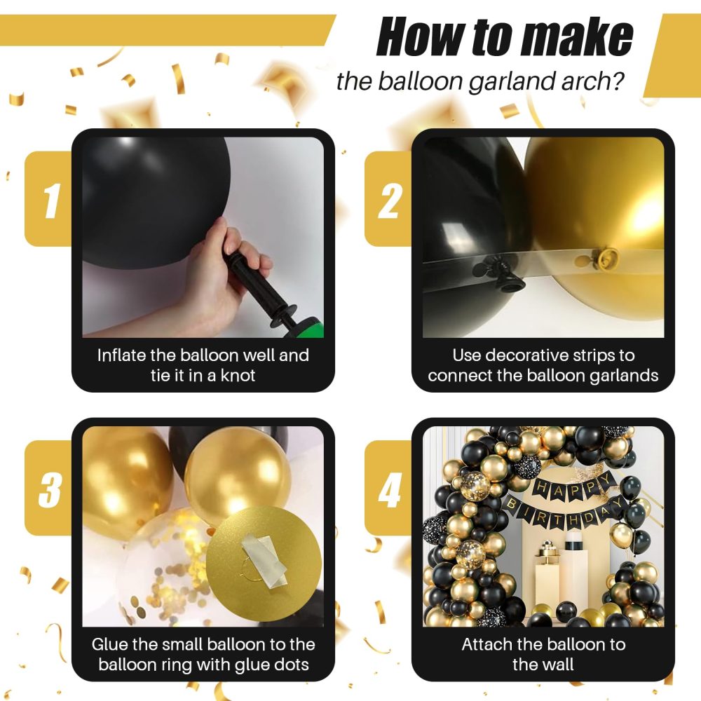 WenYa Black Gold Birthday Balloons Set, Birthday Party Balloons Kit, Black Gold Balloons for Women Men Boys Girls Birthday Party Decoration, Wedding, Graduation, Anniversary, Retirement, New Year - Image 2