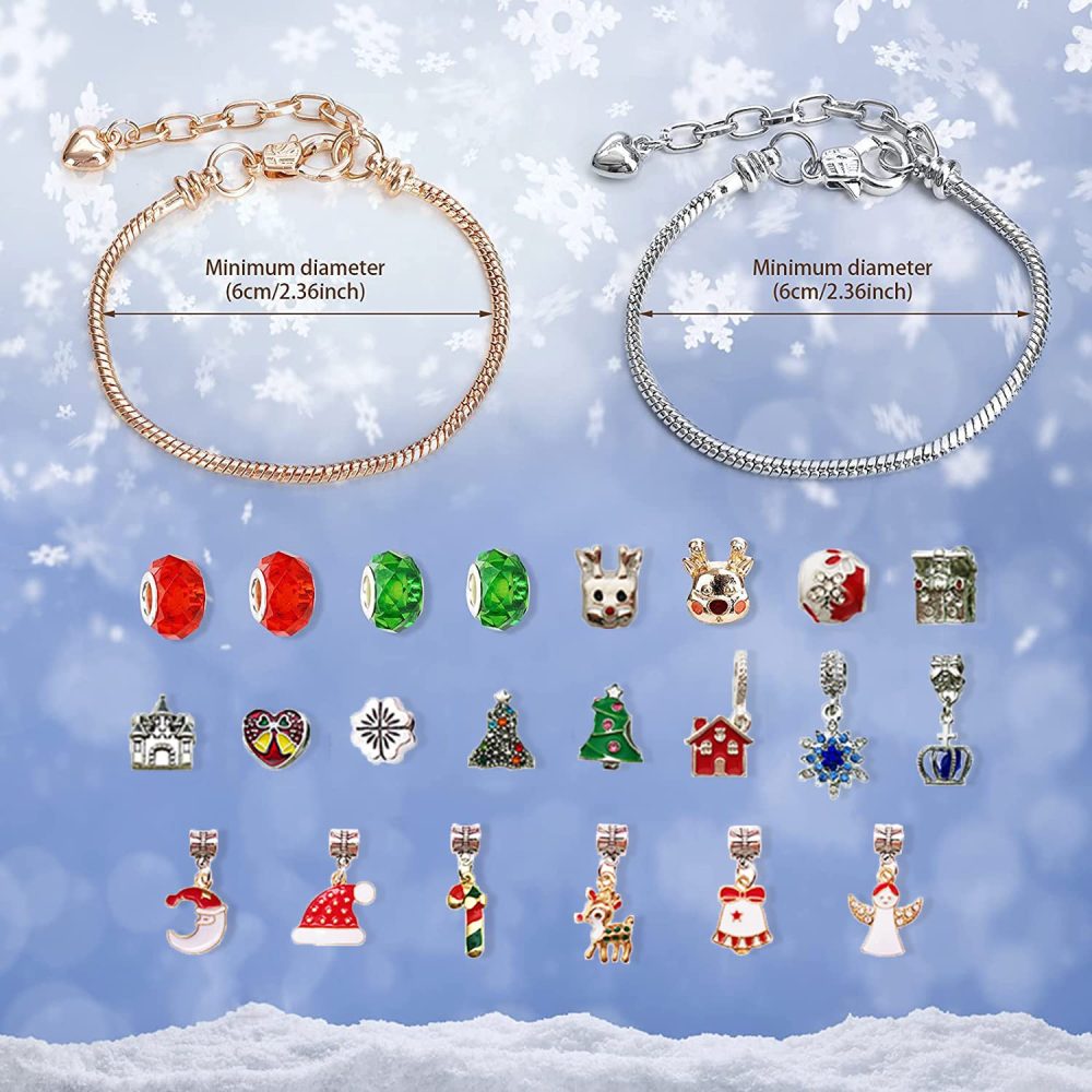 Christmas Advent Calendar 2024 for Girls Women DIY Charms Jewellery Bracelet Making, 2 Bracelets Set 24 Days Countdown Gifts DIY Beads Xmas Party Favor - Image 2
