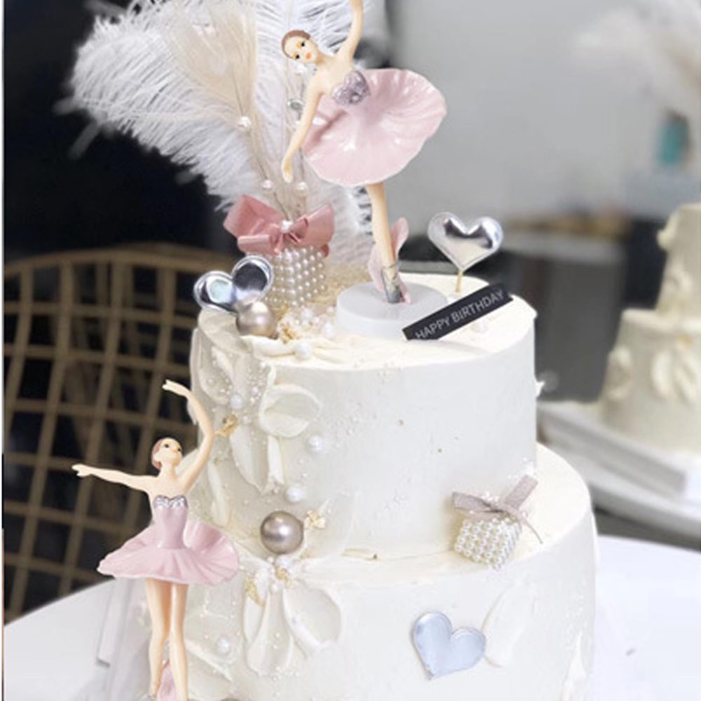 5 Pcs Ballet Girl Birthday Cake Decoration Pearl Crown Cake Topper Feather Wings Girl Cake Topper for Wedding Party Girls Birthday Cake Decoration - Image 2