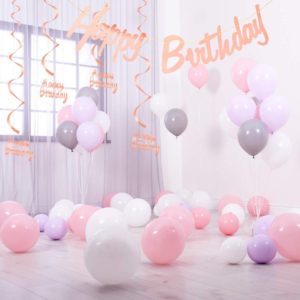 Rose Gold Happy Birthday Decorations Birthday Bunting Banner with 6 Pieces Hanging Swirl Happy Birthday Decorations Party Supplies for Women and Girls (Rose Gold) - Image 3