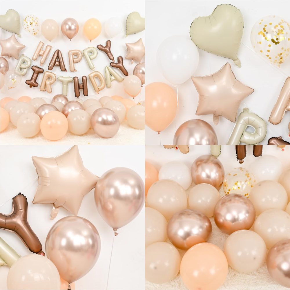 White Sand Gold Brown Birthday Decorations for Men Women Kids,White Sand Brown Gold Nude Balloons Boho Happy Birthday Balloons Banner Confetti Balloons for Birthday Baby Shower Party Decorations - Image 3