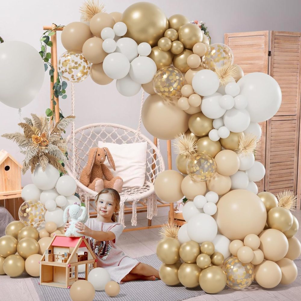 161pcs White and Gold Balloons Arch Kit, White Sand Gold Balloon Garland with Nude Sand White Balloons Gold Confetti Balloon for Birthday Party Decoration Anniversary Party Backdrop Decoration - Image 6