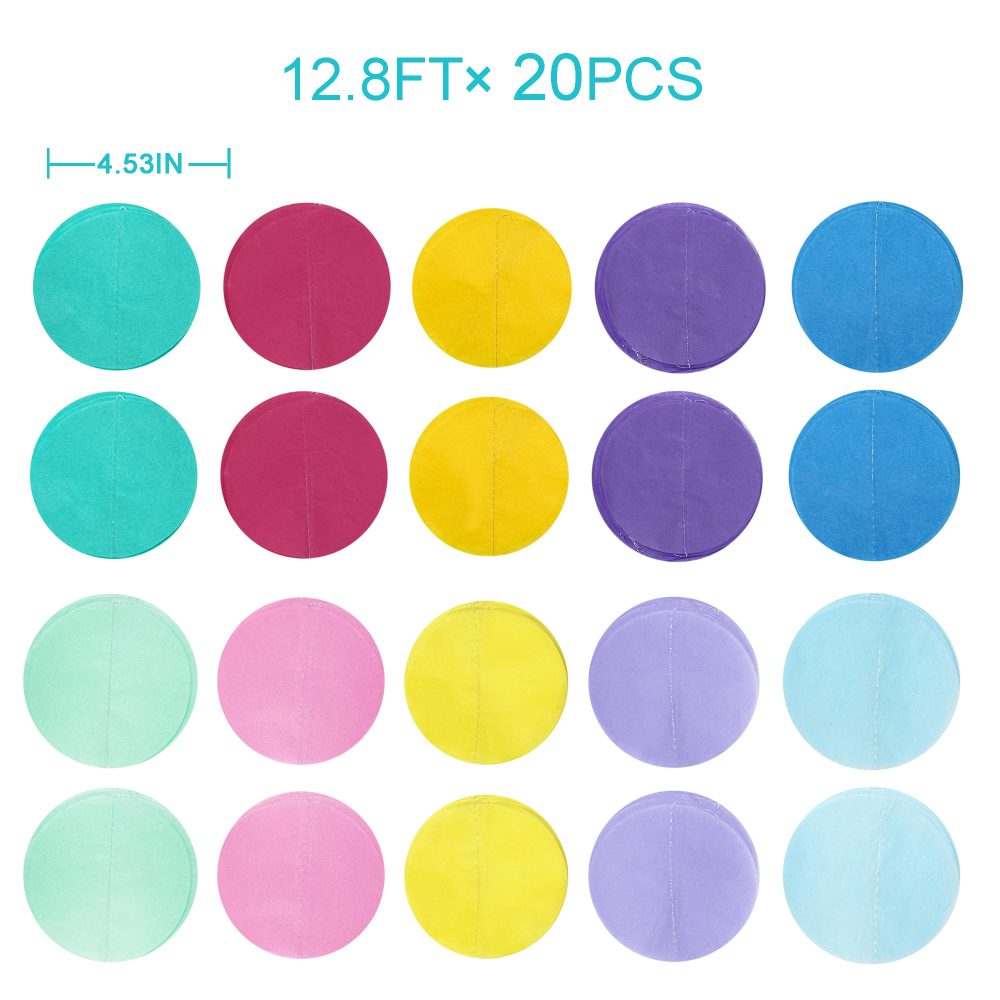 256Ft Ombre Unicorn Tissue Paper Streamer Pastel Big Circle Dots Hanging Garland Backdrop Polka Dot Bunting Banner for Macaron Birthday Wedding Bachelorette Engagement Bridal Baby Shower Party Decor - Image 7