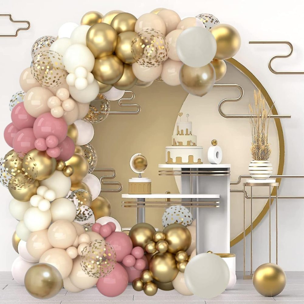 AL-Mustarziq Apricot Pink Rose Gold Balloon Arch Kit with Baloon Pump- 135pc Dusty Pink Balloons Garland with Retro Pink, Cream and Gold Balloons, Arch Tape, Glue Dots For Hen Party Decoration - Image 4