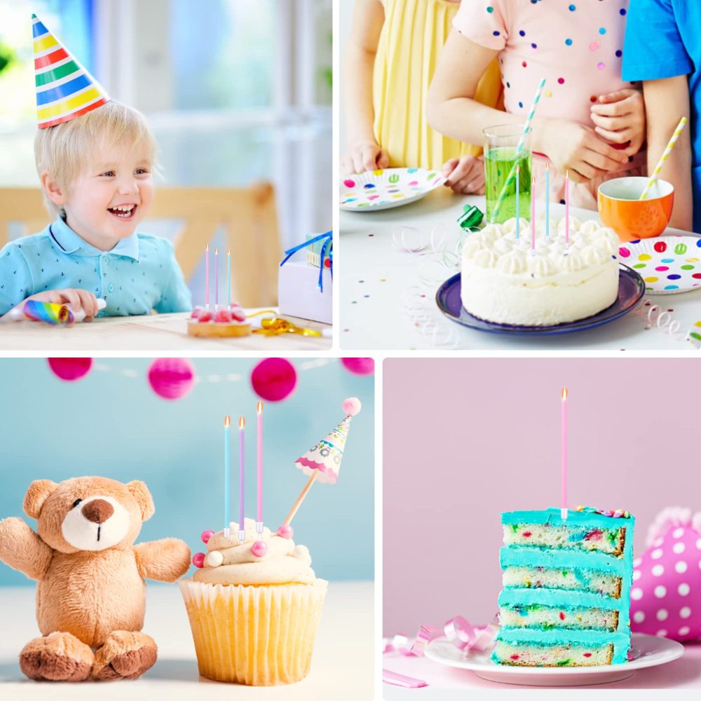 DONQL Birthday Cake Candles, 16Pcs Tall Pastel Cake Candles, Long Birthday Candles, Thin Cupcake Candles with Holders for Birthday Cake Baby Shower Cake Wedding Party Decoration - Image 2