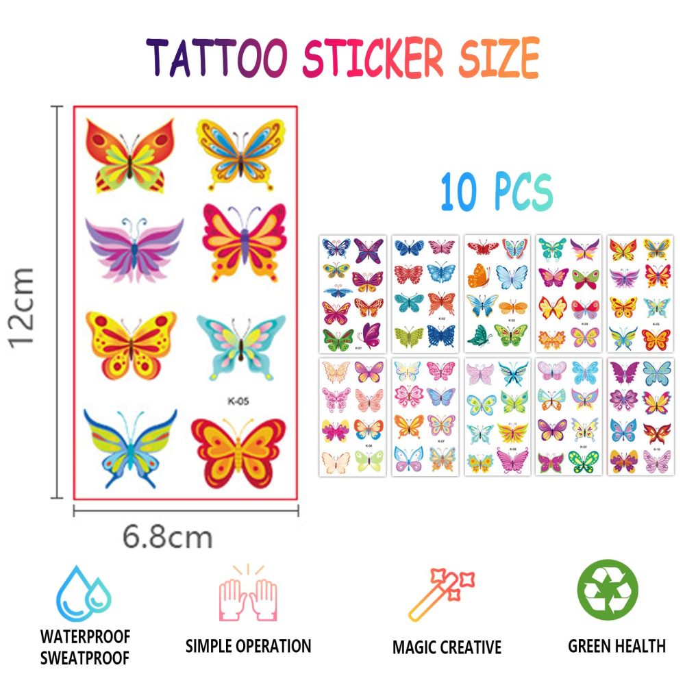 10 Sheets Butterfly Temporary Tattoos for Kids,Waterproof Fake Tattoos,Kids Tattoo Stickers for Boys Girls Fans Children's Tattoo Stickers Birthday Loot Party Bag Filler Favors (Butterfly Tattoos) - Image 7