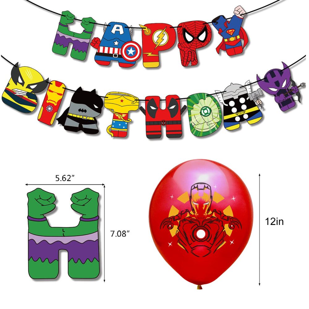 Superhero Birthday Party Decorations Avenger Party Supplies - Happy Birthday Banner Super hero Large Foil Balloons Cake Topper for Kid's Boys, girls Superhero Themem Party Decor Supplies (C) - Image 4
