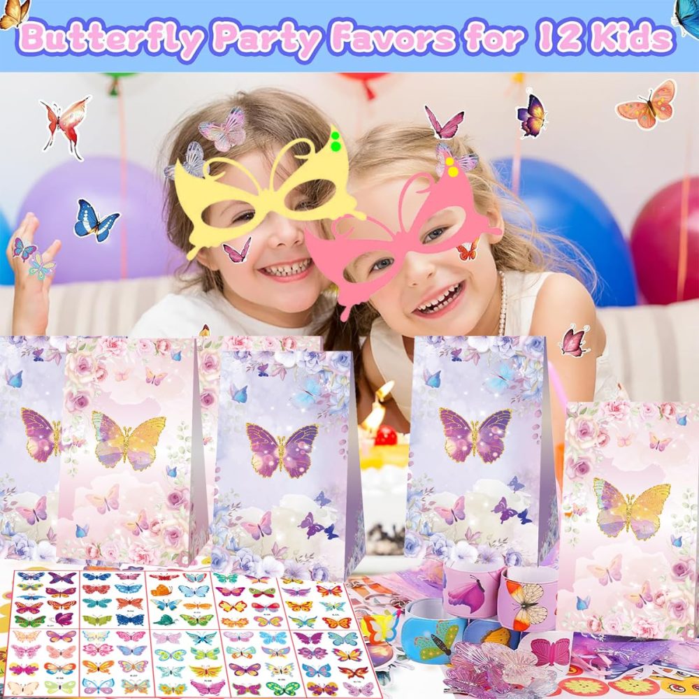 zycBernoi Butterfly Party Supplies, Girls Party Bag Fillers, Butterfly Masks, Party Gift Bags, Temporary Tattoos, Slap Bands and Stickers for Girl Party Favors Pinata Stuffer - Image 6