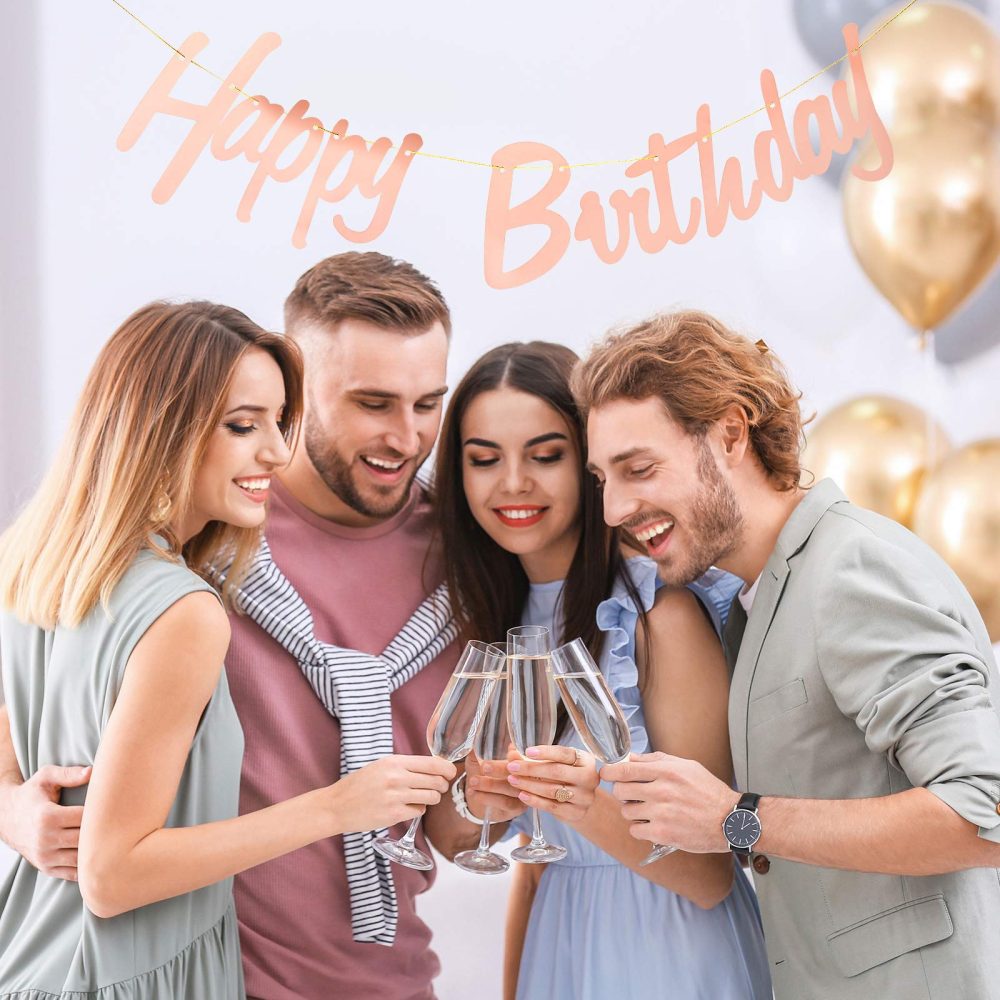 Rose Gold Happy Birthday Decorations Birthday Bunting Banner with 6 Pieces Hanging Swirl Happy Birthday Decorations Party Supplies for Women and Girls (Rose Gold) - Image 5