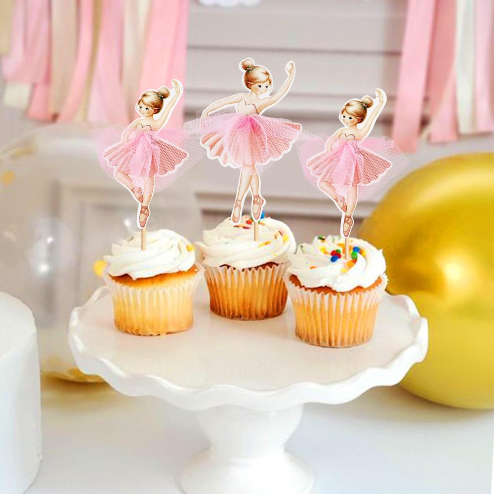 24 Pcs Ballerina Cupcake Toppers Pink Ballet Girl Cupcake Toppers Ballet Cupcake Decoration Picks for Ballerina Theme Baby Shower Birthday Party Cake Decoration Supplies - Image 3