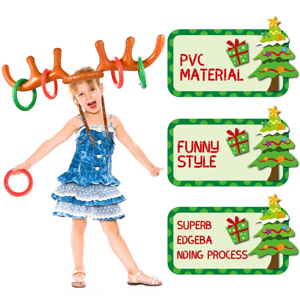 Faburo 7 PCS Christmas Party Toss Game Set Inflatable Reindeer Antler Hat, 6 Inflatable Rings 1 Antler for Kids Adults Christmas Eve Box Fillers Family Fun Games - Image 7