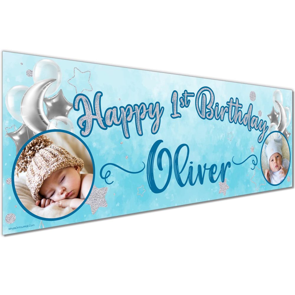 Small Banner 2 x 3ft | Personalised 1st Happy Birthday Photo Banner | 1st Birthday Decorations for Girls | First Birthday Decorations Girl | 1st Birthday Banner Girl | Botanical Leaf - Image 4