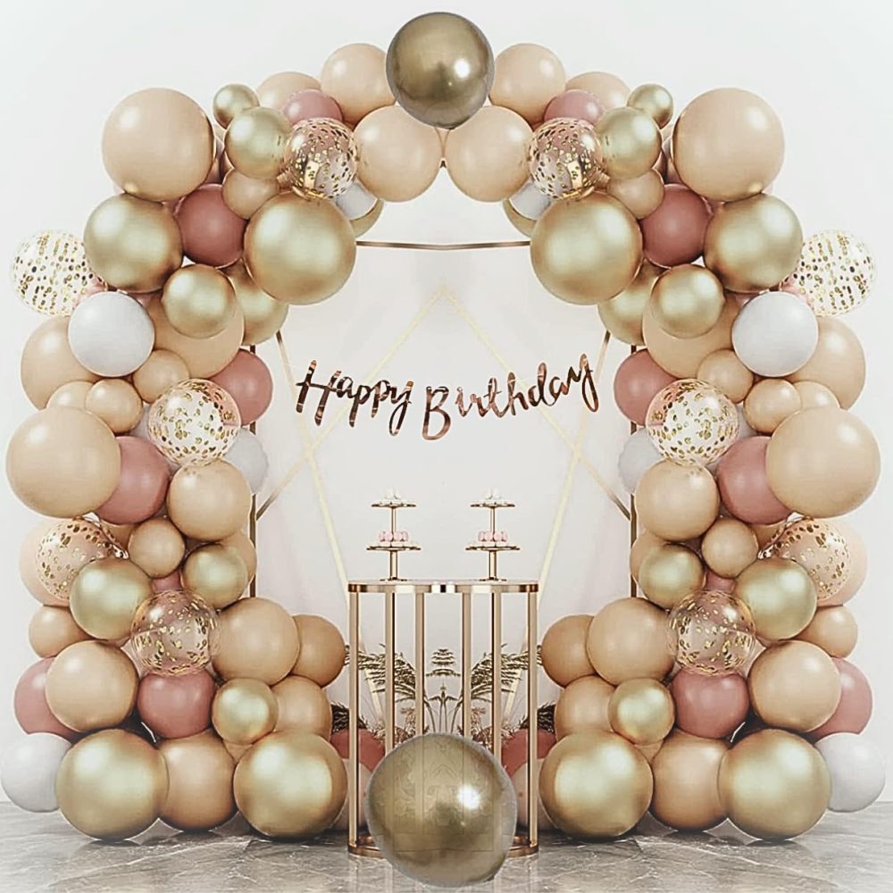 AL-Mustarziq Apricot Pink Rose Gold Balloon Arch Kit with Baloon Pump- 135pc Dusty Pink Balloons Garland with Retro Pink, Cream and Gold Balloons, Arch Tape, Glue Dots For Hen Party Decoration - Image 2