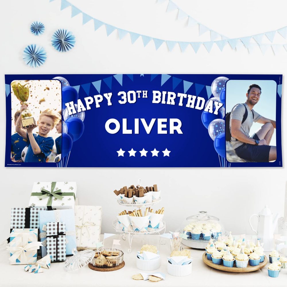 1 x 6FT Large Banner | Happy Birthday Personalised Photo Birthday Banners | 21st 50th 60th 40th 16th 70th 30th 80 18th | Birthday Decorations for him | Birthday Banners for him | Blue - Image 4