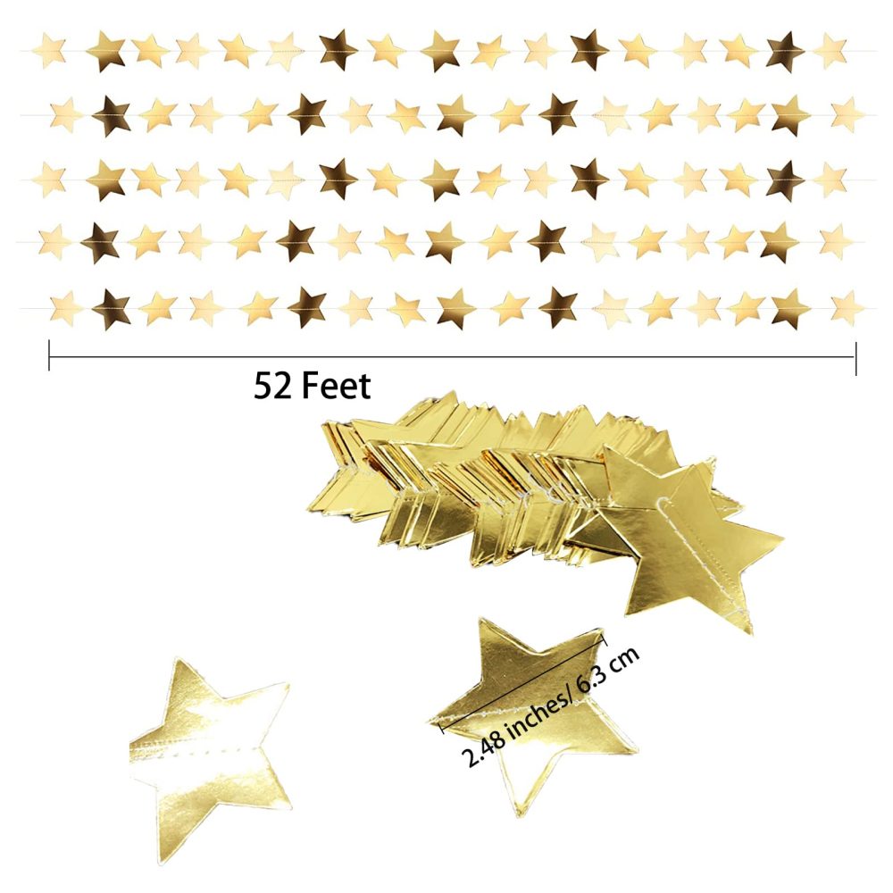 52 Feet Reflective Star Paper Garland,Sparkling Star Bunting Banner Hanging Decoration Twinkle Little Star Party Garlands Glitter Star Garland Streamer Kit For Birthday Wedding Banner Backdrop (Gold) - Image 7