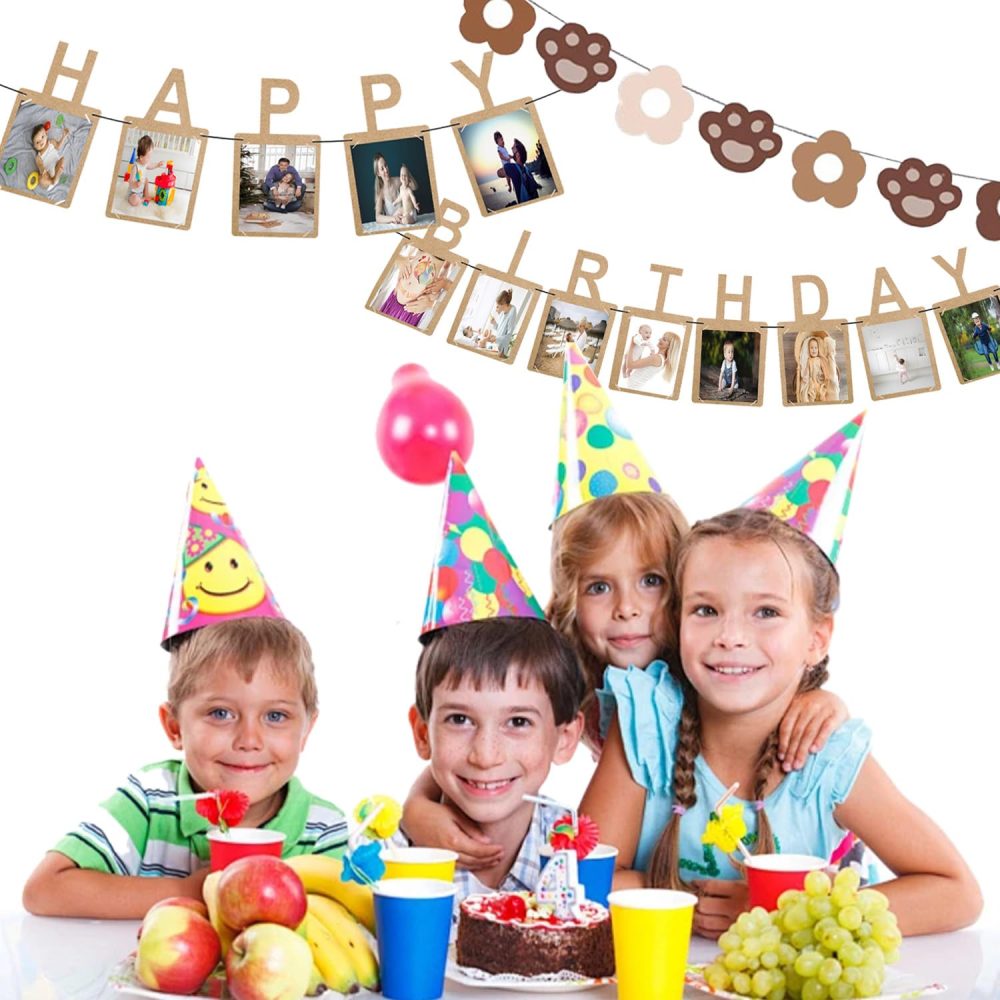 2 PCS Happy Birthday Photo Banner, Personalised Birthday Banner for Photo and Cute Bear Claw Bunting, Birthday Party Decor with 13 Photo Frames, Perfect Milestone Birthday Bunting for Kids (Bear Claw) - Image 3