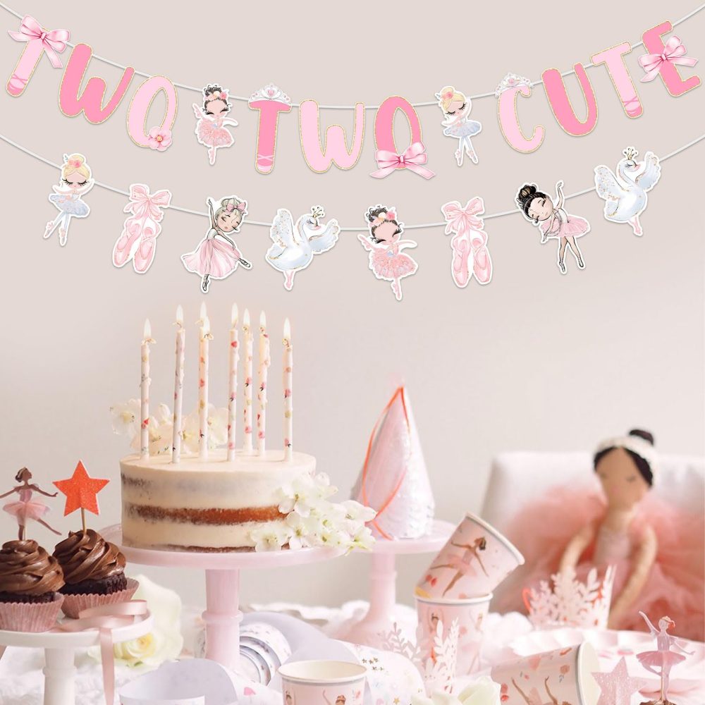 Kreatwow Ballet 2nd Birthday Decoration Two Two Cute Banner Ballet Garland Ballet Birthday Tutu Cute 2nd Birthday Decor Ballerina Birthday Dancing Girl Ballet Party Supply for Girl 2nd Birthday - Image 5
