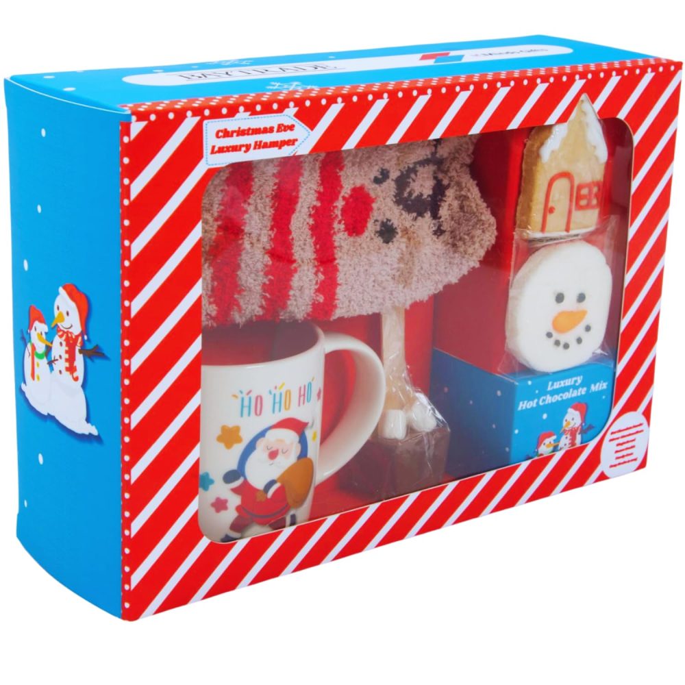 Christmas Eve box for Kids Adults - Luxury Hot Chocolate Hamper -Red and White Candy Canes, Santa Mug, Gingerbread Man, Instant Hot Chocolate Powder, Warm Socks, Toppers, Stirrer - Xmas Gifts Boy Girl - Image 4