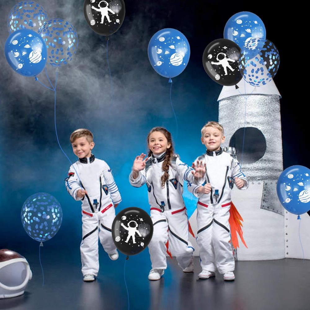 Space Party Balloons, 12 Inch Outer Space Themed Party Balloons Set Blue Black Confetti Helium Latex Balloons Astronaut Planet Balloons for Kids Boys Birthday Baby Shower Party Decoration Supplies - Image 6