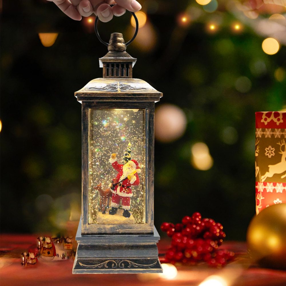 Marsyu Christmas Lantern Musical Christmas Snow Globes, USB & Battery Powered Rotating Glittering Water Lanterns with Timer, Vintage Christmas Decorations Home Décor Gifts (Santa Moose Snow Scene) - Image 9