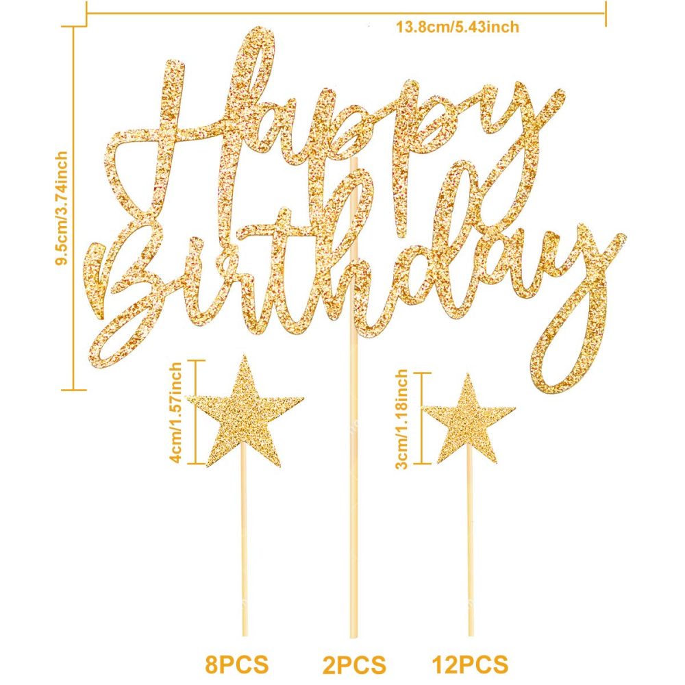 iZoeL Gold Cake Decoration Gold Cake Topper Happy Birthday Stars Cake Topper for Man Boys Women Girls Gold Theme Birthday Party Decor - Image 5