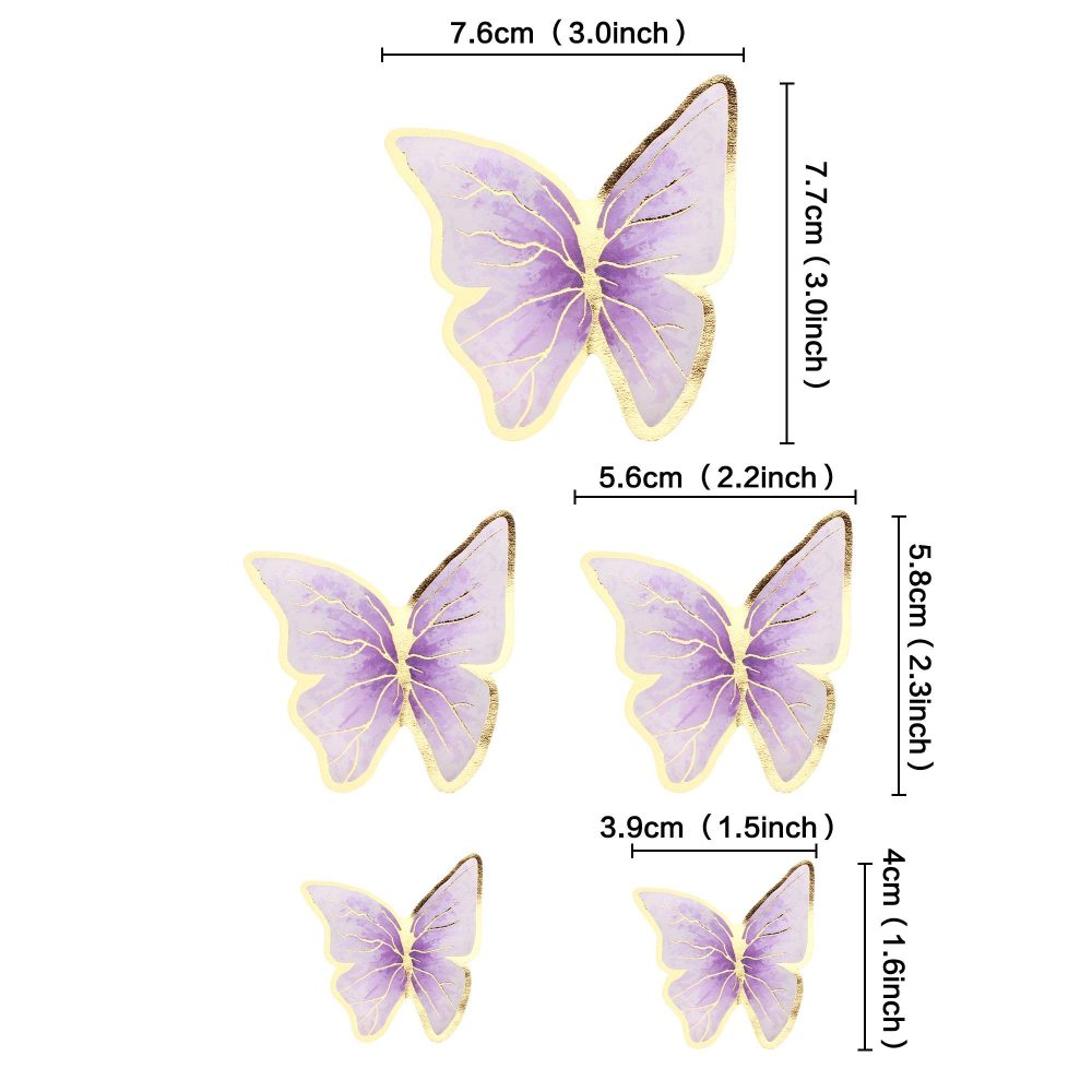 Blumomon 30Pcs Lively 3D Butterfly Cake Topper Decorations Purple Gold Edge Mixed Size Butterfly Cupcake Picks for Girls Women's Happy Birthday Wedding Party Cake Wall Party Food Decorations - Image 8