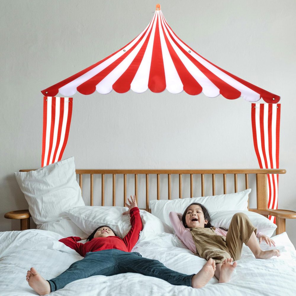 Circus Tent Decorations, Carnival Party Decoration Red & White Striped Circus Tent Banner Backdrop with 10 Hooks Circus Awning Decor for Theme Parties Halloween - Image 2
