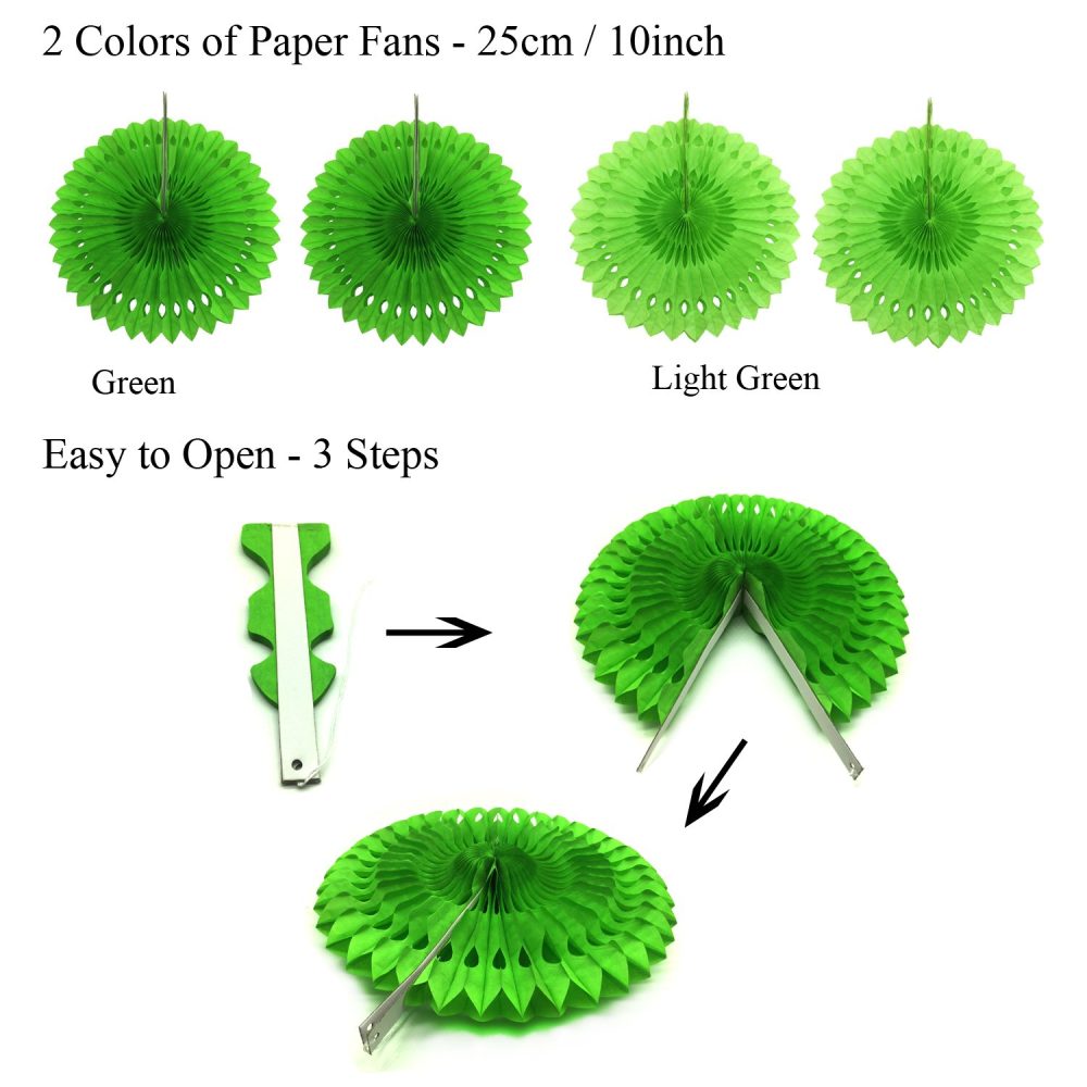 ZERODECO Party Decoration, 21 Pcs Green Hanging Paper Fans, Pom Poms Flowers, Garlands String Polka Dot and Triangle Bunting Flags for Golf Party Dinosaur Birthday Parties Arbor Day - Image 6