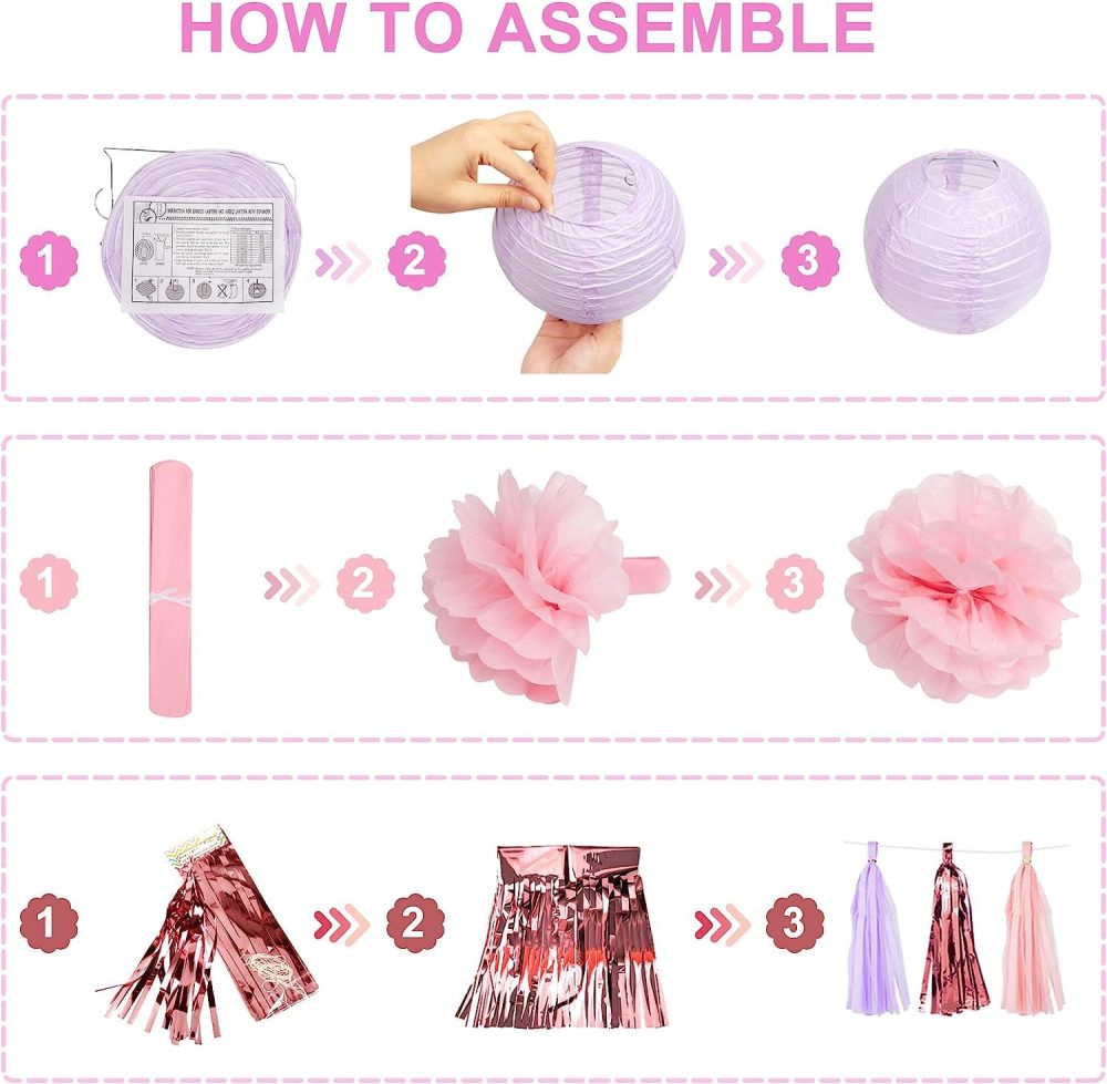 Purple Birthday Decorations for Women Girl Butterfly Theme Birthday Party Supplies 66Pcs Pink and Purple Balloons Pastel Macaron Dreamly Circle Dots Banner Butterfly Hanging Swirl Paper Lanterns Pom - Image 5
