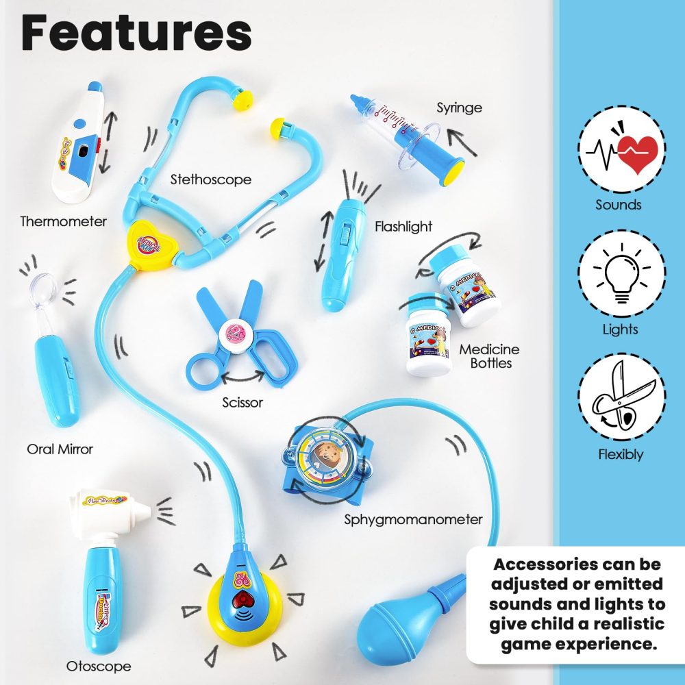 BUYGER Kids Doctors Set Case for Kids Educational Toys for 3 Year Old Boys Medical Play Fancy Dress Up Clothes for Boys, Girls - Image 4