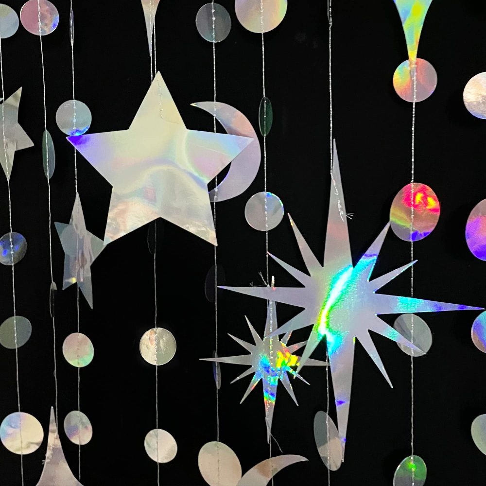 Iridescent Star Moon Circle Dot Garland Party Decoration Kit Hanging Crescent and Twinkle Little Star Streamer Bunting Banner for Kids First Birthday Ramadan EID Mubarak Baby Shower Wedding Decor - Image 6