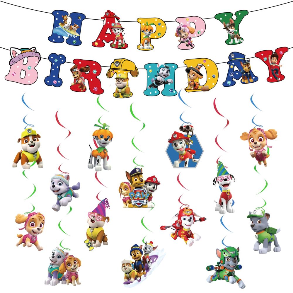 Banner5 Dog Birthday Decoration, 16PCS Bunting Garland and Hanging Decoration, Happy Birthday Banner Decorations, Theme Birthday Banner Party Decoration for Kids Birthday Party